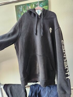 Carhartt Black Pullover Hoodie with Sleeve Logo